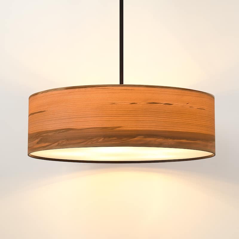 Breaux 5-Light Wood Veneer Drum Chandelier with Black Canopy - 24" Width - 24" Width