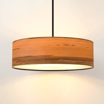 Breaux 5-Light Wood Veneer Drum Chandelier with Black Canopy - 24" Width