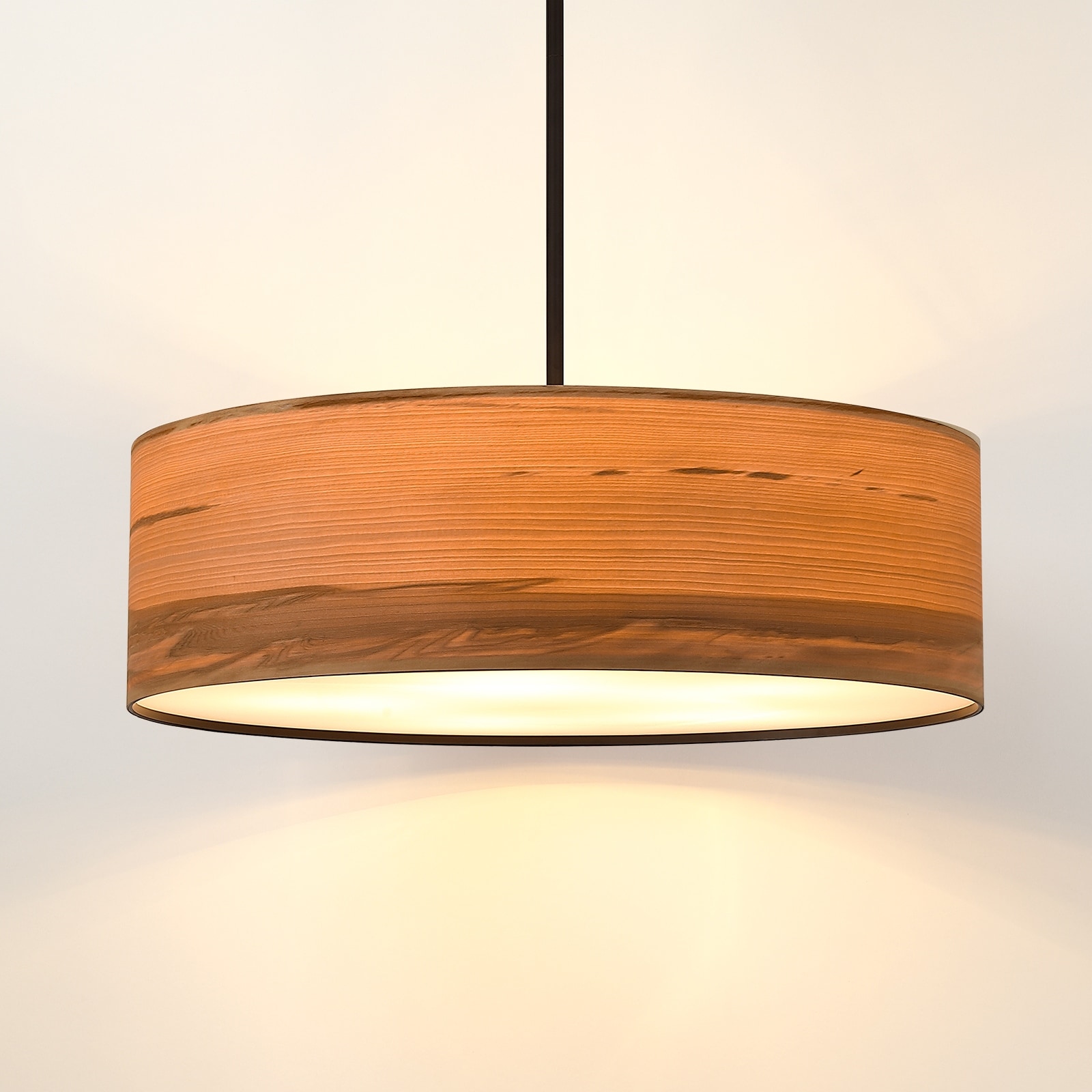 Breaux 5-Light Wood Veneer Drum Chandelier with Black Canopy - 24" Width