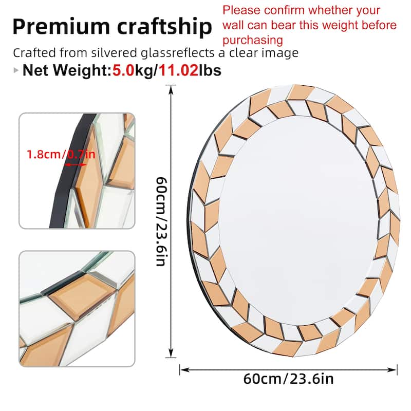 Large Sunburst Glass Round Wall Mirror