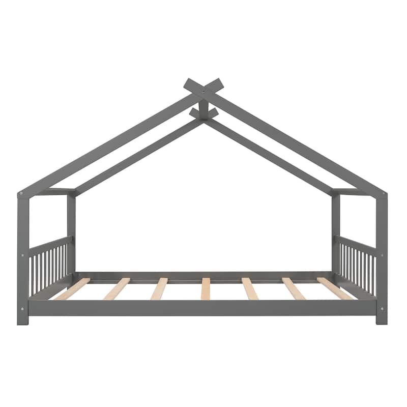 Full Pine House Platform Bed with Headboard & Footboard