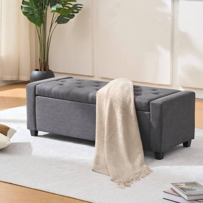 Grey End of Bed Bench Upholstered Bench for Bedroom, Storage Bench Accent Bench Vanity Bench Indoor Bench