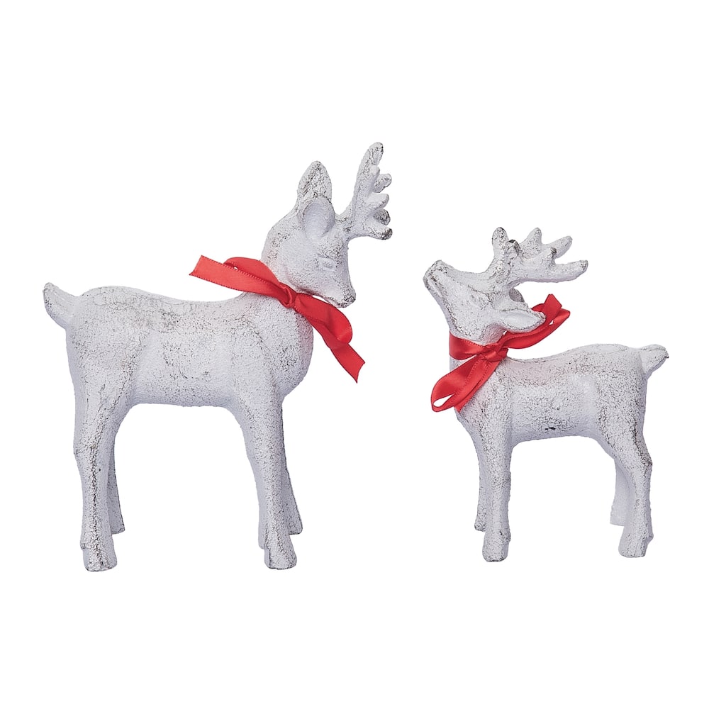 Transpac Metal 6.69 in. Off-White Christmas Big and Little Reindeer Set of 2
