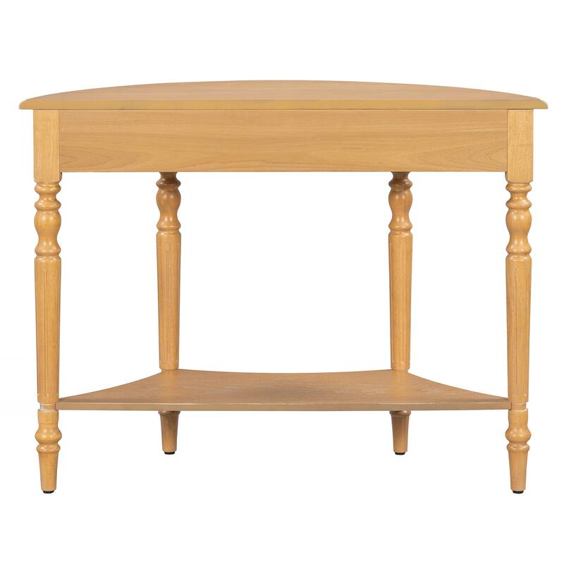 Farmhouse Half Moon Console Table with Drawer & Shelf - Rustic Accent Table