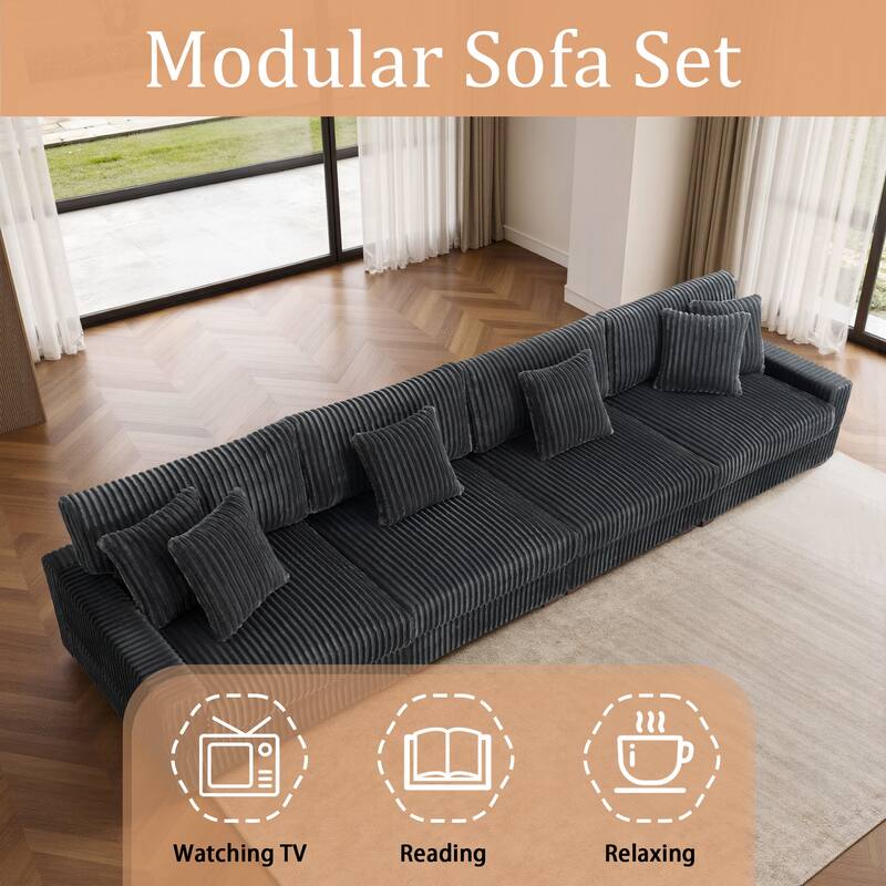 Modular Cotton Flannel Plush Sectional Sofa with Ottomans