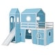 preview thumbnail 4 of 57, House Low Loft Bed with Slide & Tent Solid Wood Kids Loft Bed Frame with Tower and Ladders for Kids Teens Boys & Girls