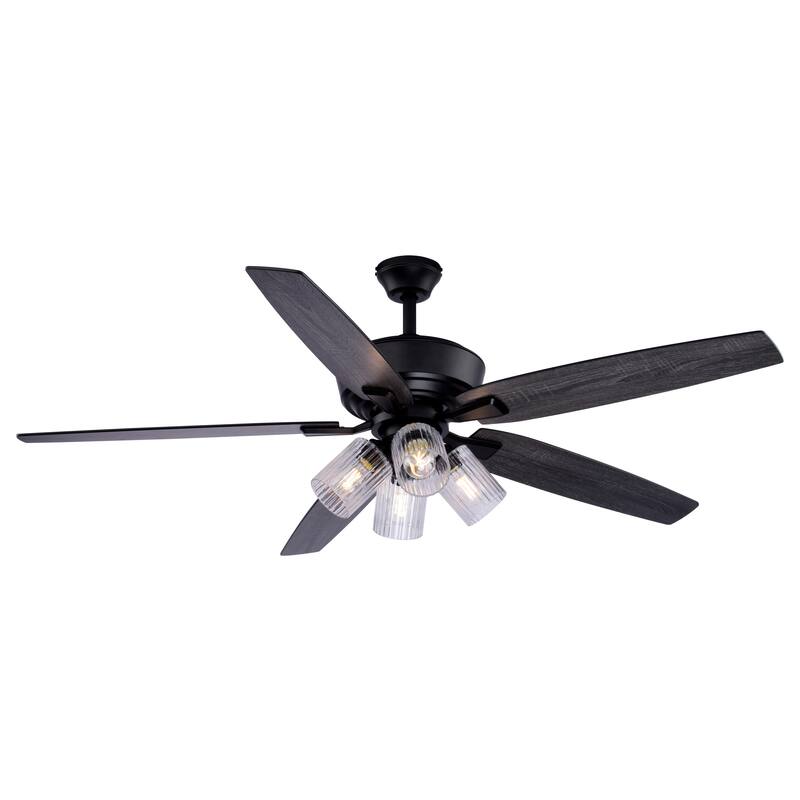 Fircrest 60 in. Matte Black Ceiling Fan with Reversible Gray Oak-Black Oak Blades, LED Light Kit and Remote, 6 Speeds, DC Motor