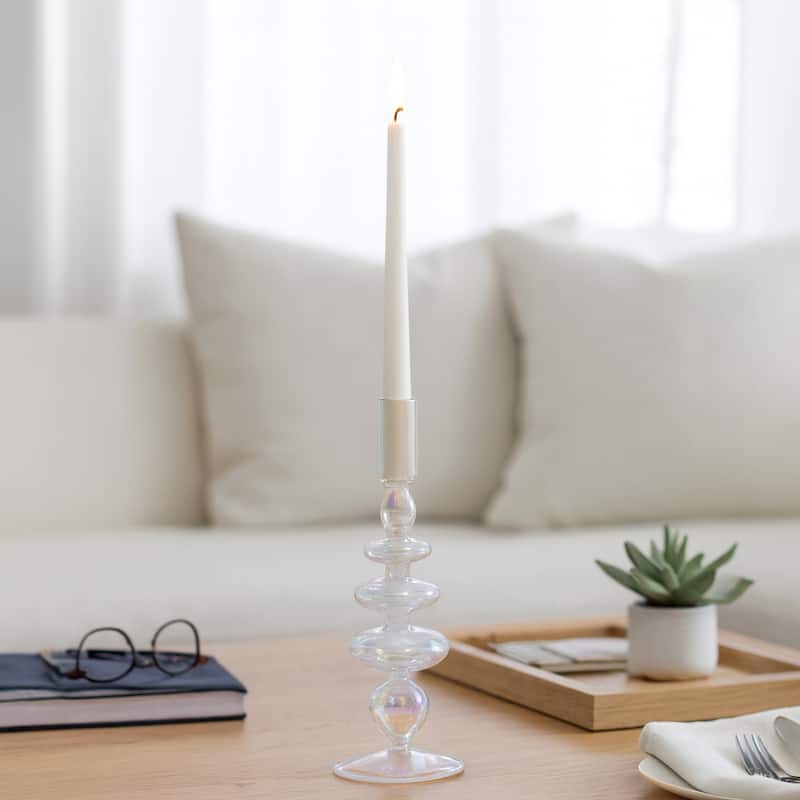 Sculptural Glass Candle Holder with Rounded Accent Base - Modern Tabletop Candle Holder for Any Room