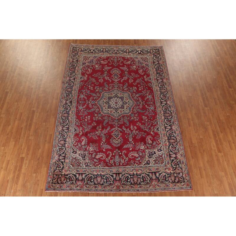 Vegetable Dye Yazd Persian Antique Area Rug Handmade Wool Carpet - 7'10"x 11'10"