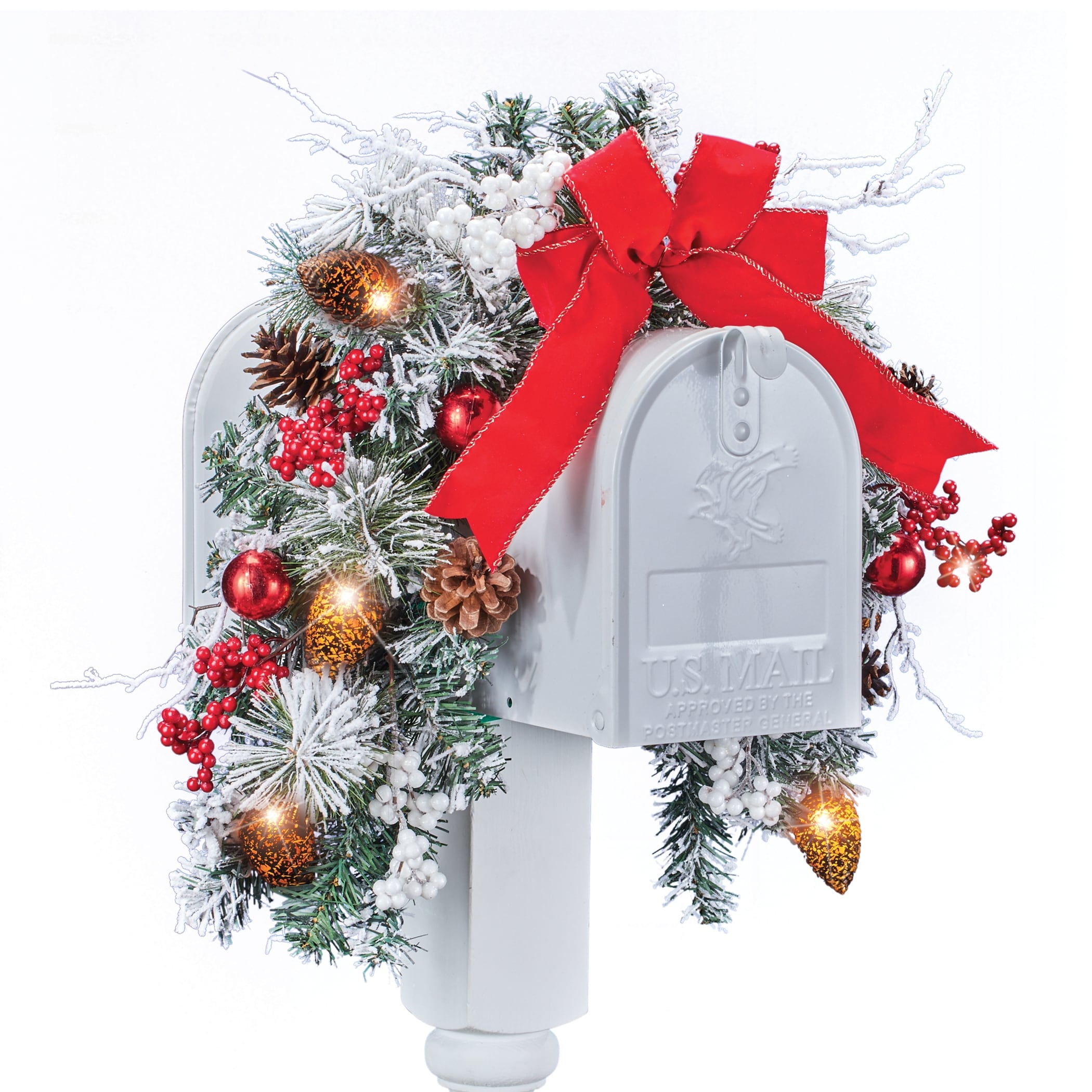 Frosted Pine Holiday Mailbox Swag with Solar LED Lights - 15.500 x 6.250 x  6.250 - Bed Bath \u0026 Beyond - 36851879, image size:2100x2100