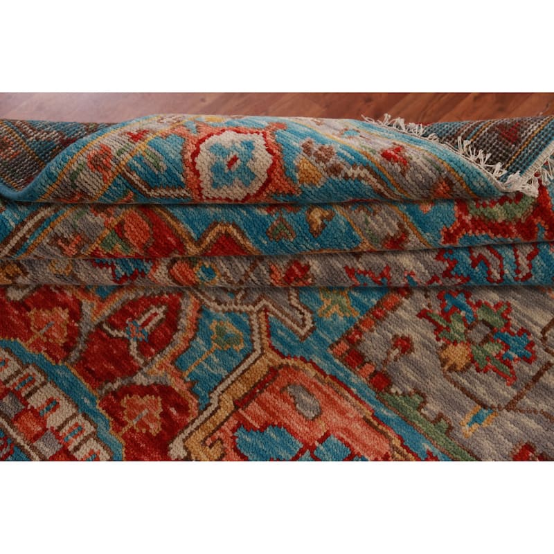 Geometric Medallion Heriz Serapi Oriental Rug Handmade Wool Carpet - 8'9" x 11'10"