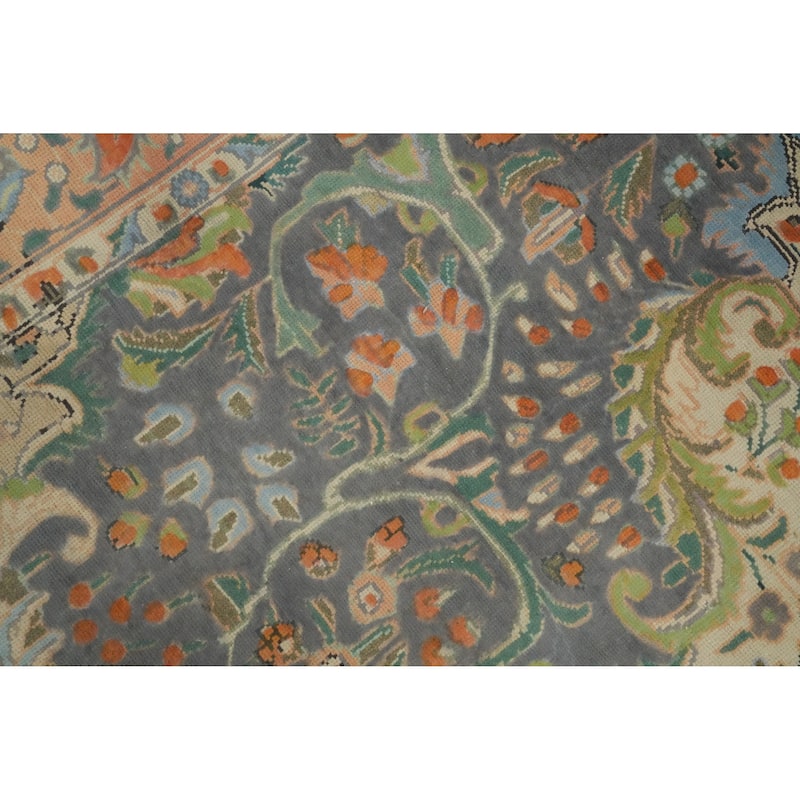 Hand Knotted Oriental 100% Wool Carpet Traditional Floral Greys & Charcoal Tabriz Area Rug - 9' 6'' X 6' 8''