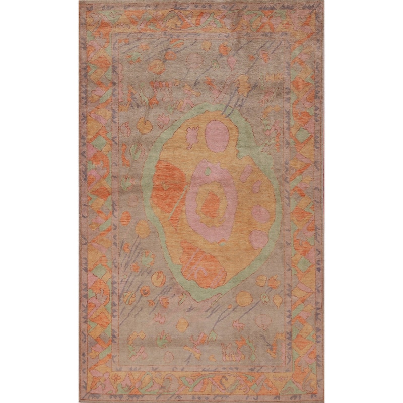 Hand Knotted Oriental 100% Wool Carpet Transitional Medallion Oranges & Rust Oushak Area Rug - 7' 0'' X 4' 0''