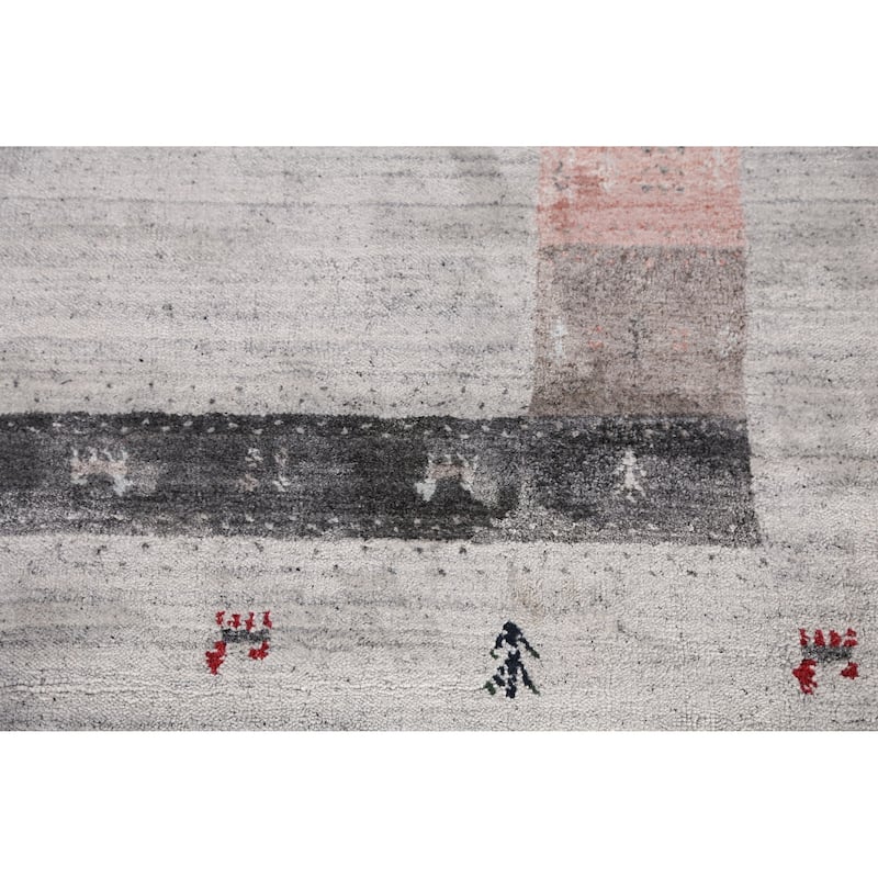 Tribal Gabbeh Indian Area Rug Hand-Knotted Grey Wool Carpet - 5'4" x 7'8"