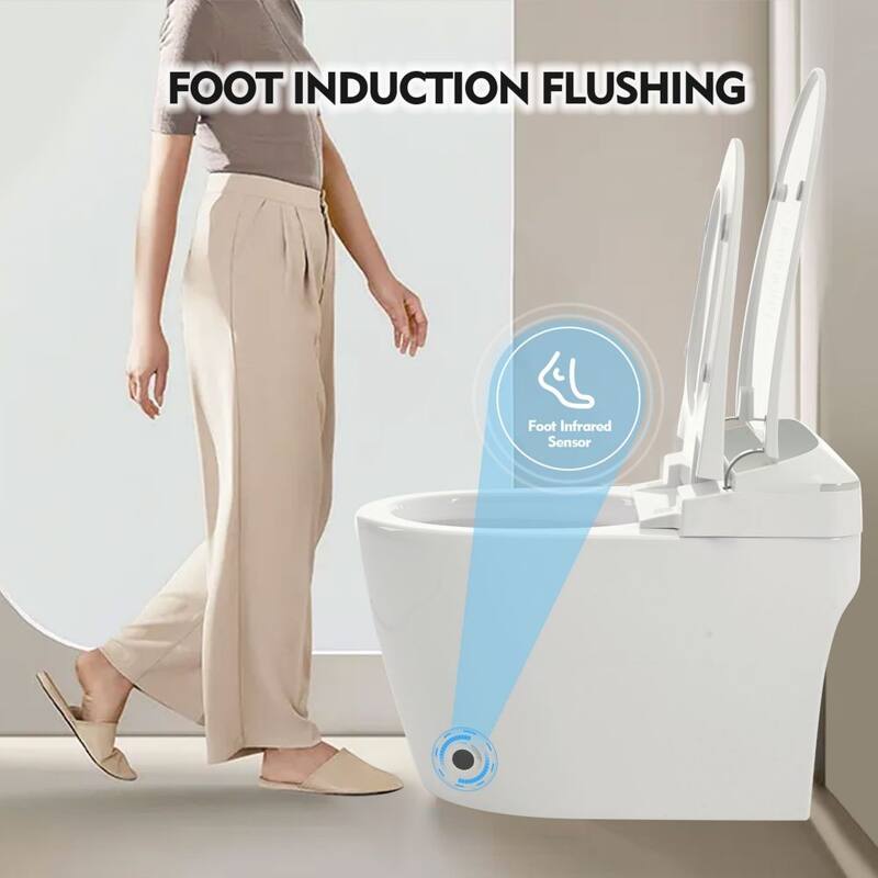 CASAINC 1-Piece 1.28 GPF Automatic Flush Elongated Heated Seat Smart Toilet in White with Foot Sensor Flush
