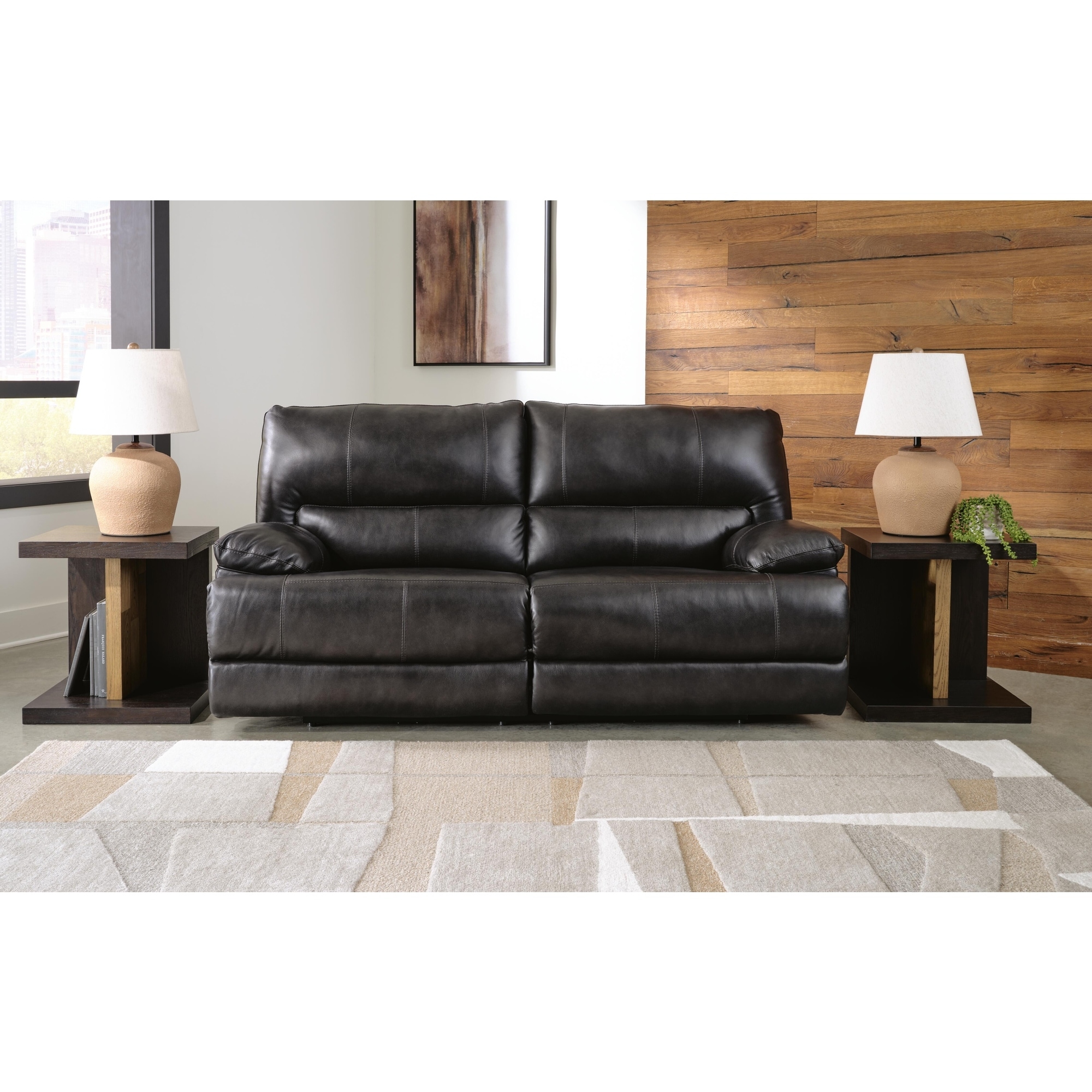 Signature Design by Ashley Mountainous Black Power Reclining Sofa - 85"W x 42"D x 42"H