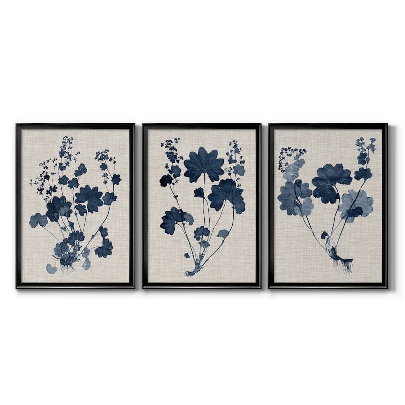 Navy & Linen Leaves II Premium Framed Canvas - Ready to Hang - Multi-Color - 18X24 - Black