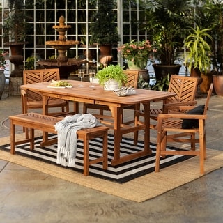 Walker Edison 6-Piece Acacia Wood Extension Patio Dining Set - Bed Bath ...