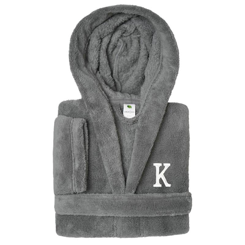 Sweet Kids 100% Polyester SUPER PLUSH Double Brushed Hooded Bathrobe with White Bookman Monogram - Large - K