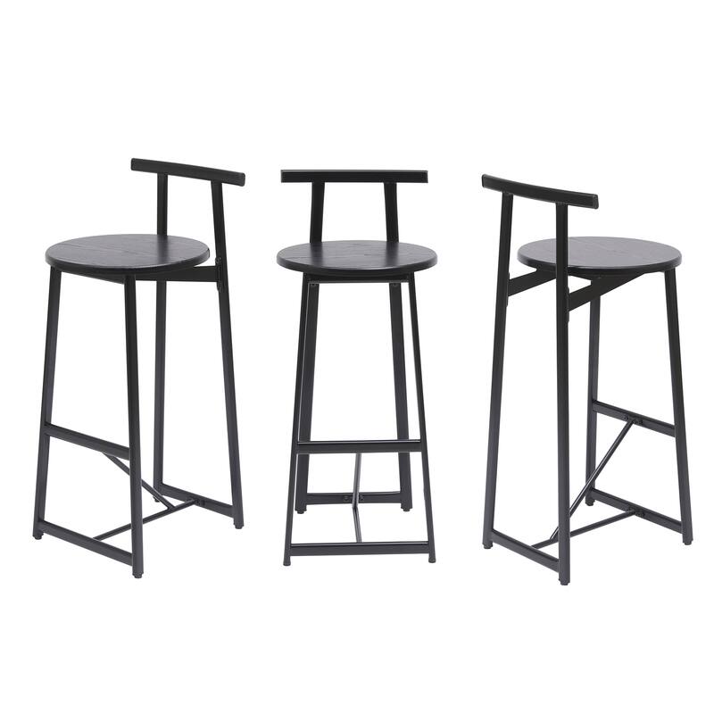27''H Bar Stools, Set of 3 Wooden Round Bar Chairs with Footrest and Back Kitchen Breakfast Bar Chairs for Dining Room, Kitchen