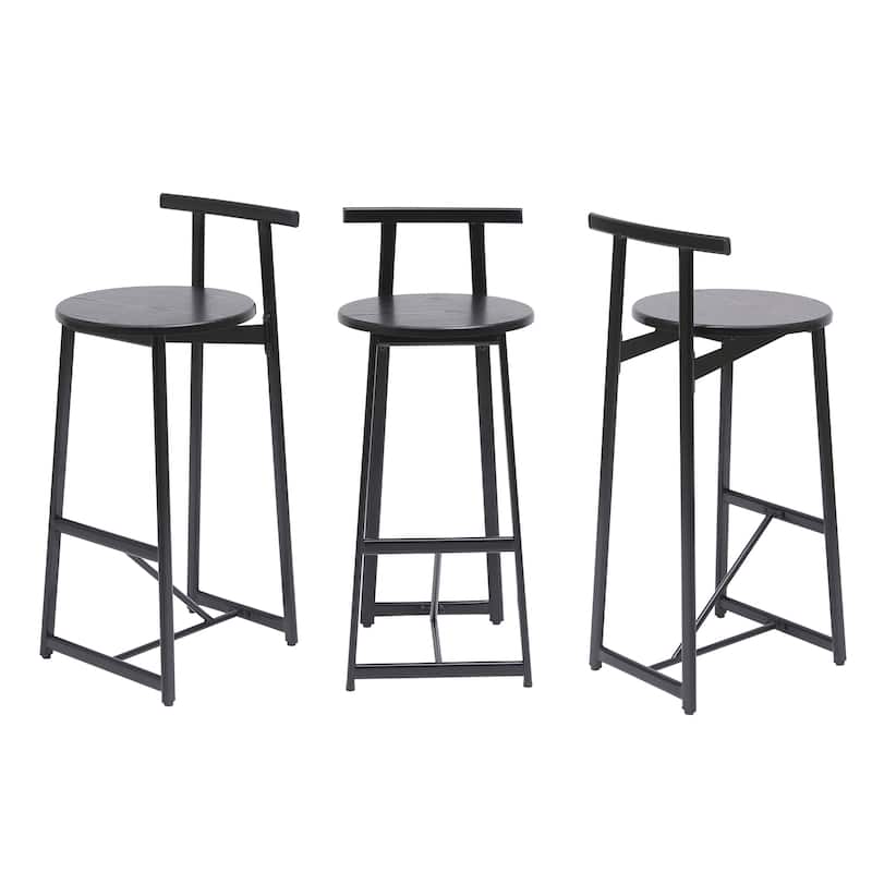 27''H Barstool Set of 3 Wooden Round Bar Stools with Footrest, Easy Assembly, for Dining Room, Kitchen