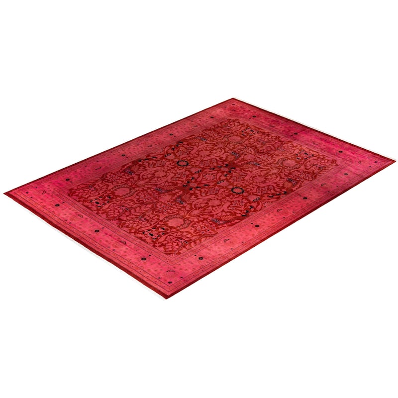 Overton Hand Knotted Wool Vintage Inspired Modern Contemporary Overdyed Pink Area Rug - 10' 2" x 14' 1"