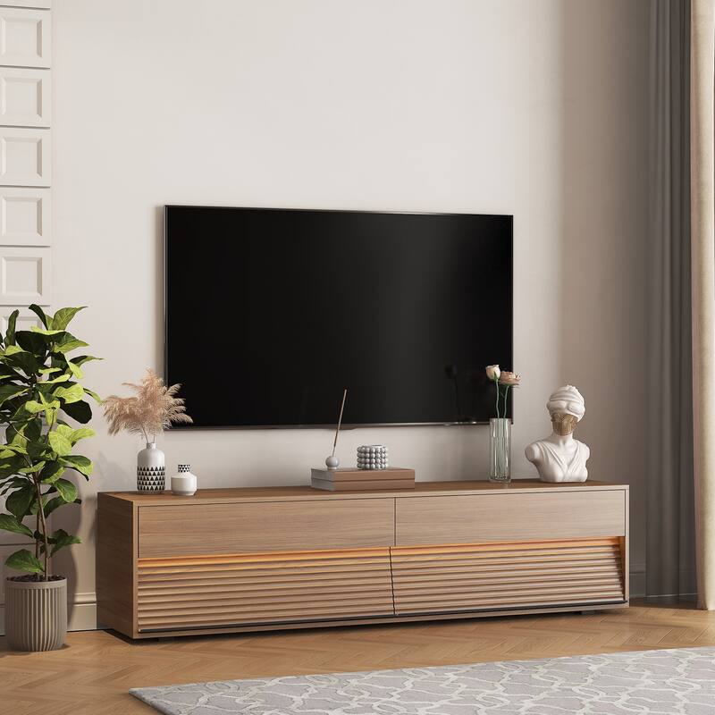 Mid Century Modern Wood Material TV Stand with Cabinet Upper and Lower 2 Layers Storage Cabinet for Living Room Entertainment