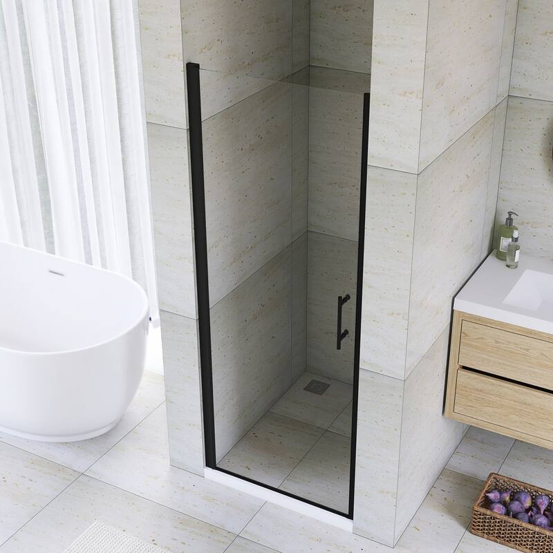 Pivot Semi-Frameless Shower Door in Matte Black Finish