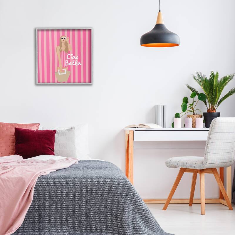 Stupell Pink Striped Glam Girl Framed Giclee Art Design By Chen Alyesh