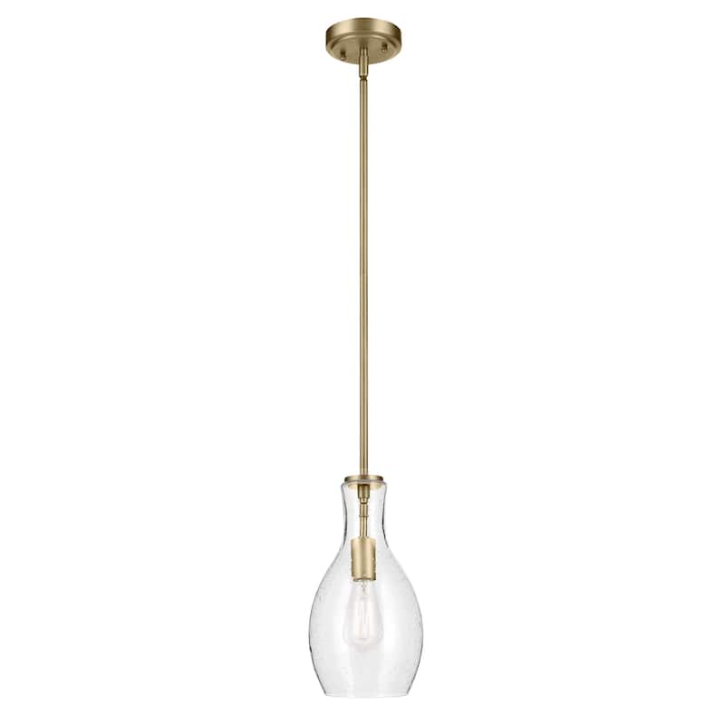 Kichler Lighting Everly 1-Light Bell Pendant Light with Seeded Glass - Natural Brass - 13.75 inch