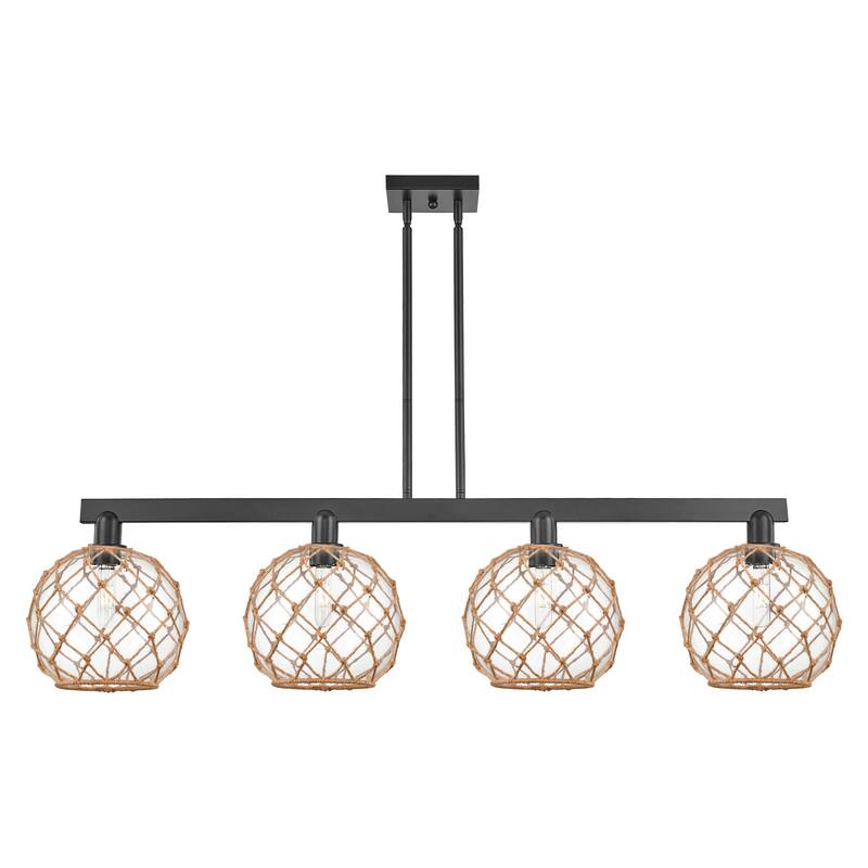 Innovations Lighting Endless Possibilities Arcadia - Farmhouse Rope - 4 Light 53" Stem Hung Island Light - Clear Glass with Brown Rope/Matte Black