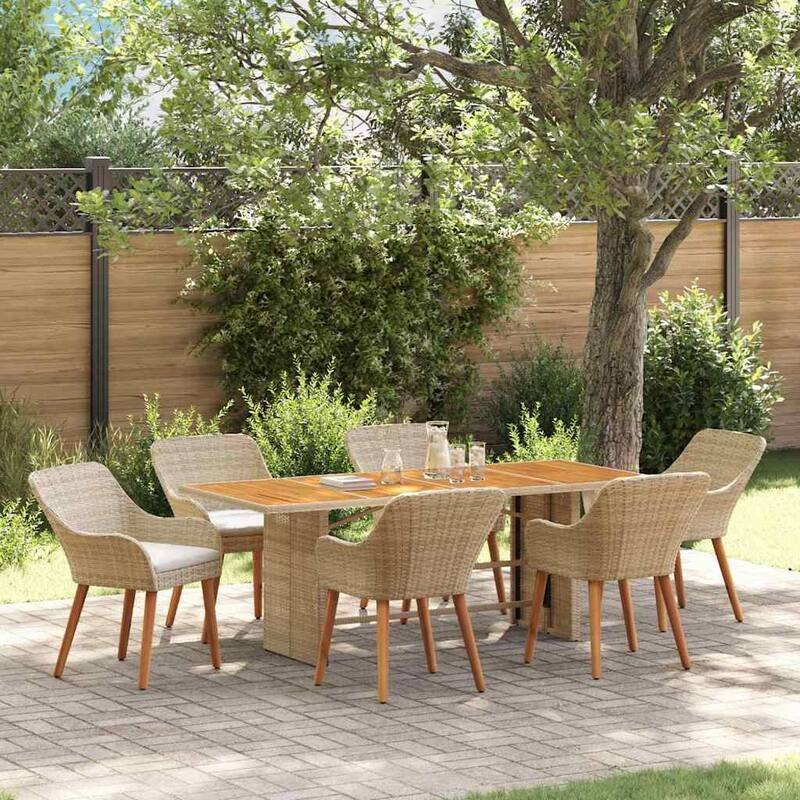 vidaXL Garden Dining 7/9 pcs poly rattan - 74.8 x 31.5 x 29.1 - Beige and brown - 7pcs
