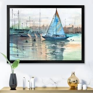 Designart "A Sailboat In A Marina With Some Yachts" Nautical & Coastal ...