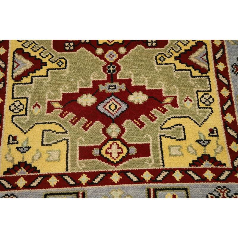Hand Knotted Oriental 100% Wool Carpet Traditional Geometric Green Kazak Area Rug - 6' 0'' X 4' 0''