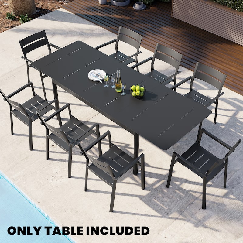 All-aluminum Outdoor Dining Table Extension for 6 or 8 Seats - 63"/94.5" L x 35.43" W x 29.76" H - Black