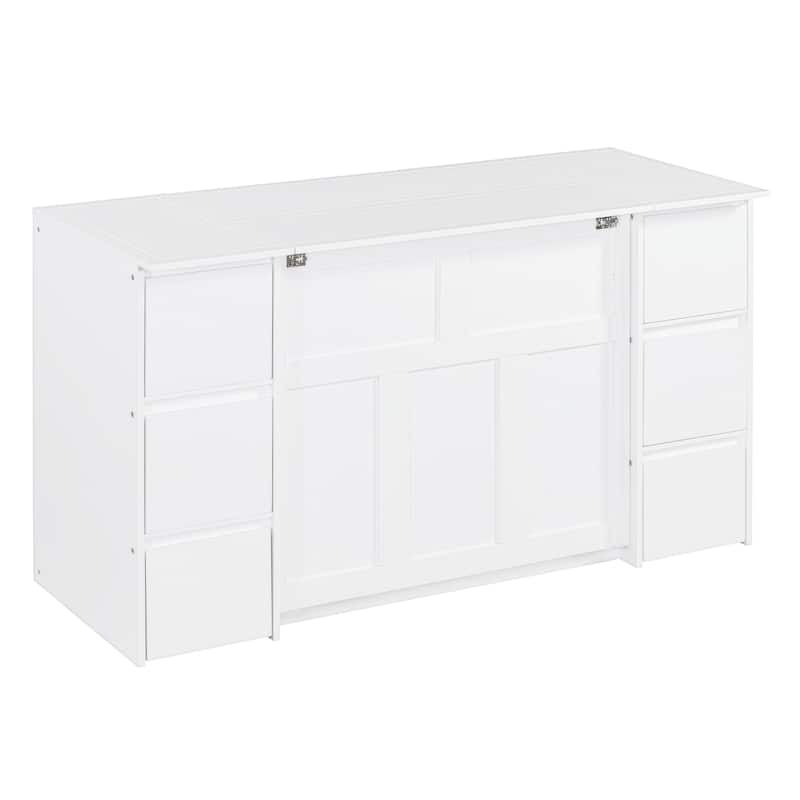 Twin Size Murphy Bed with Drawers, Cabinets and USB Ports,White