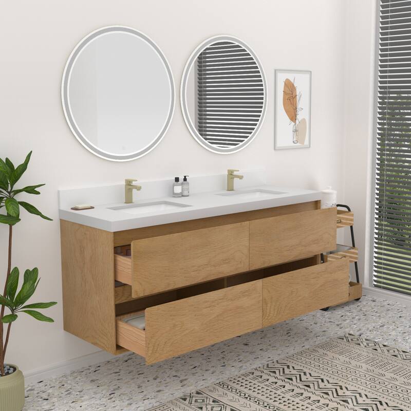 Sylphar 60 in. Toffee Oak Bath Vanity with Undermount Sink, 3 Top Options
