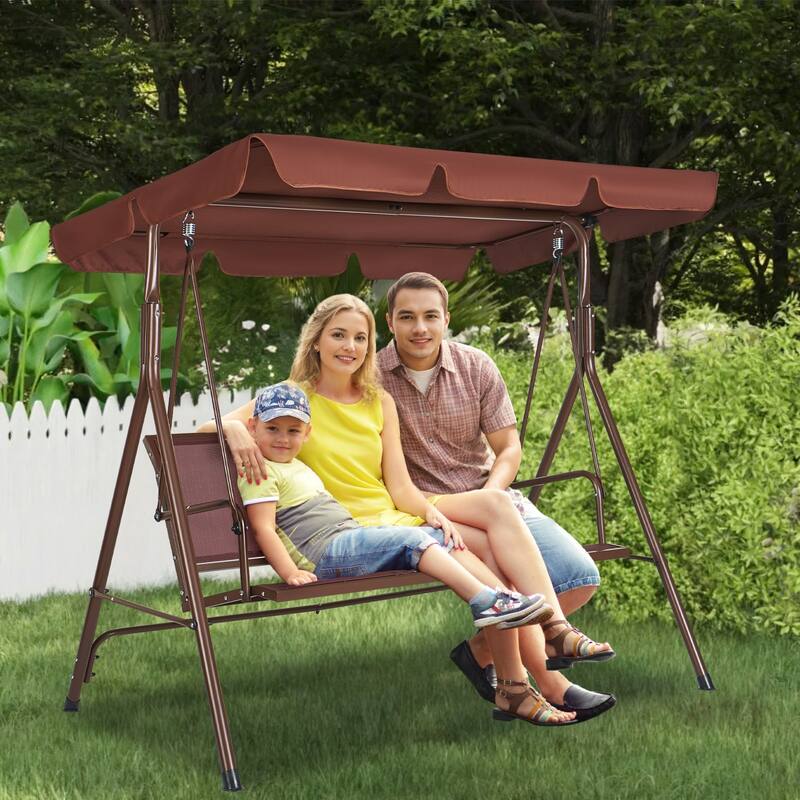 3-Seat Outdoor Swing Chair with Canopy, Armrests & Steel Frame - 68.5"×43.1"×59.8"