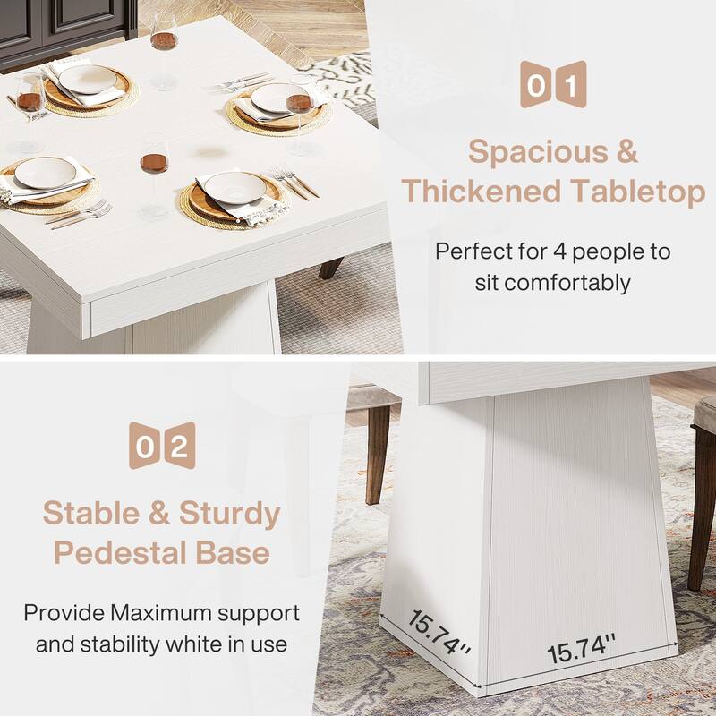 Square Dining Table for 4, 31.5-Inch Kitchen Table with Pedestal Base - 31.5"D x 31.5"W x 29.53"H