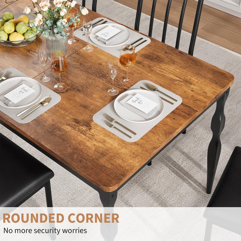 Dining Room Table 6, 70.9'' Mid Century Kitchen Table Furniture with Metal Frame Heavy Duty Legs