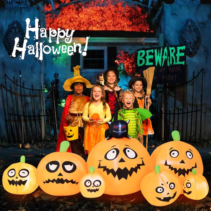 Gymax 8FT Halloween Pumpkins Stack Decor Inflatable Pumpkin Station w/