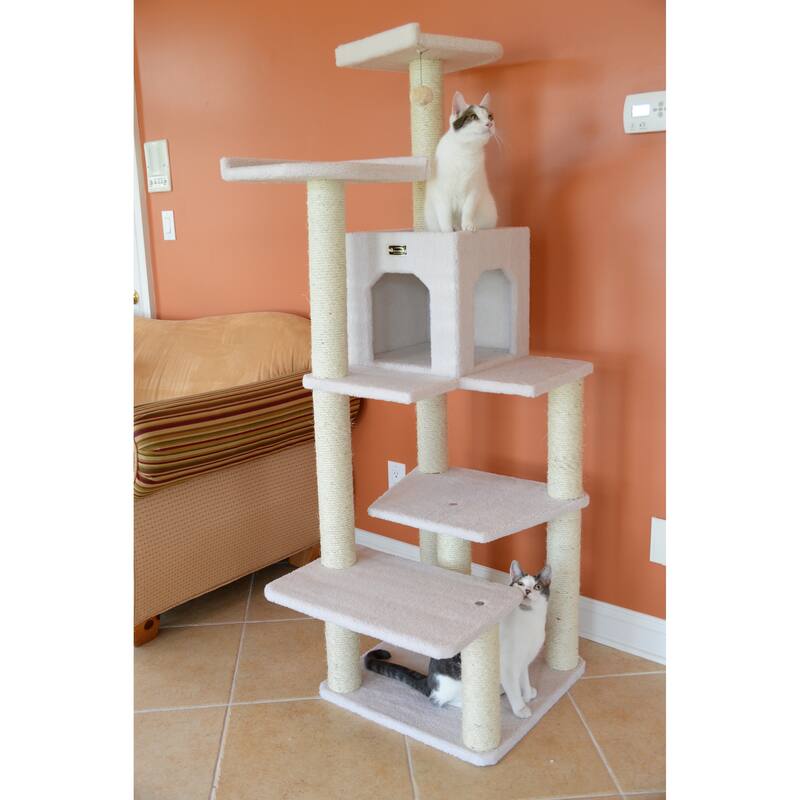 Real Wood B6802 Classic Cat Tree In Ivory 6 Levels Condo