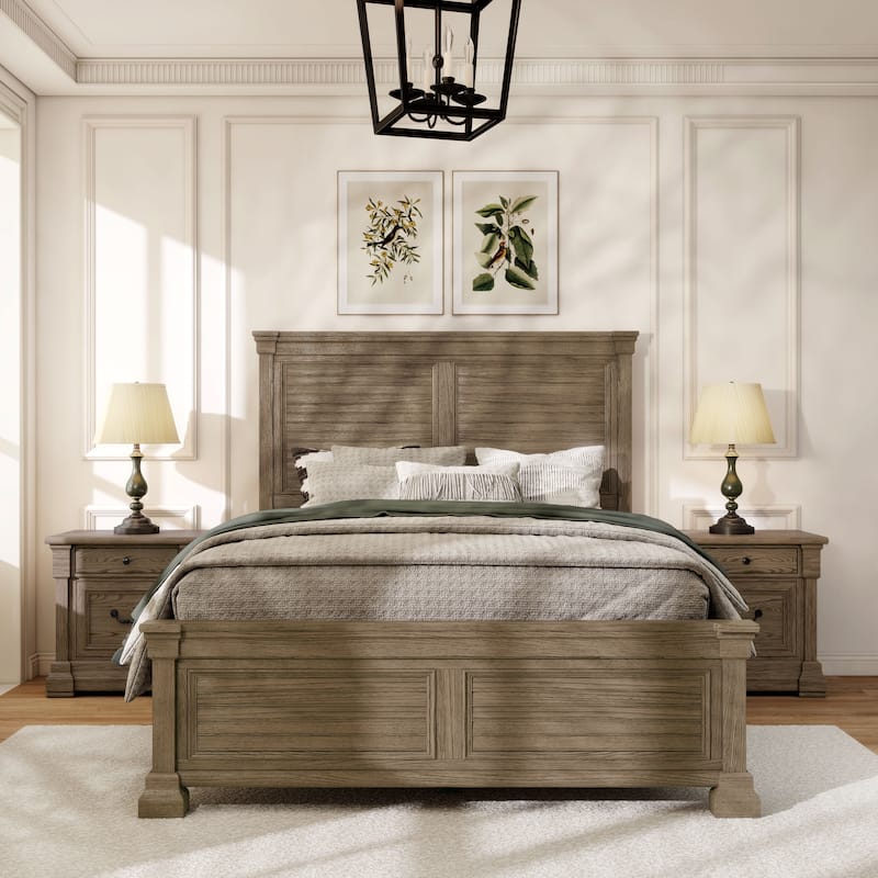 Furniture of America Wacine 3-Piece Weathered Grey Solid Wood Panel Bedroom Set - Queen