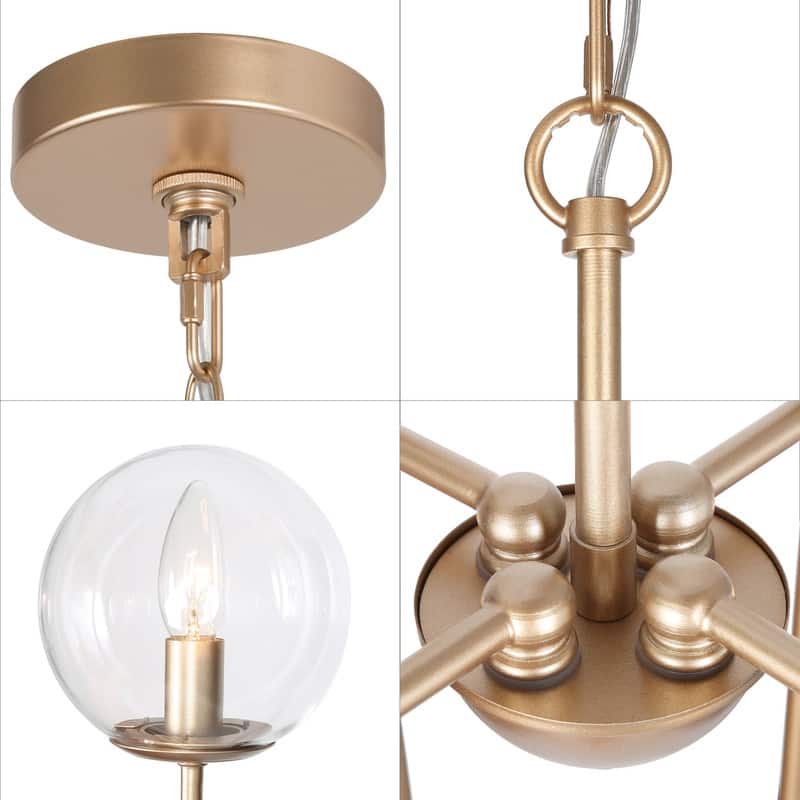 Modern Gold 4-light Chandelier Orb Glass Curve-arm Ceiling Lights for Dining Room - D21.5'' x H84.5''