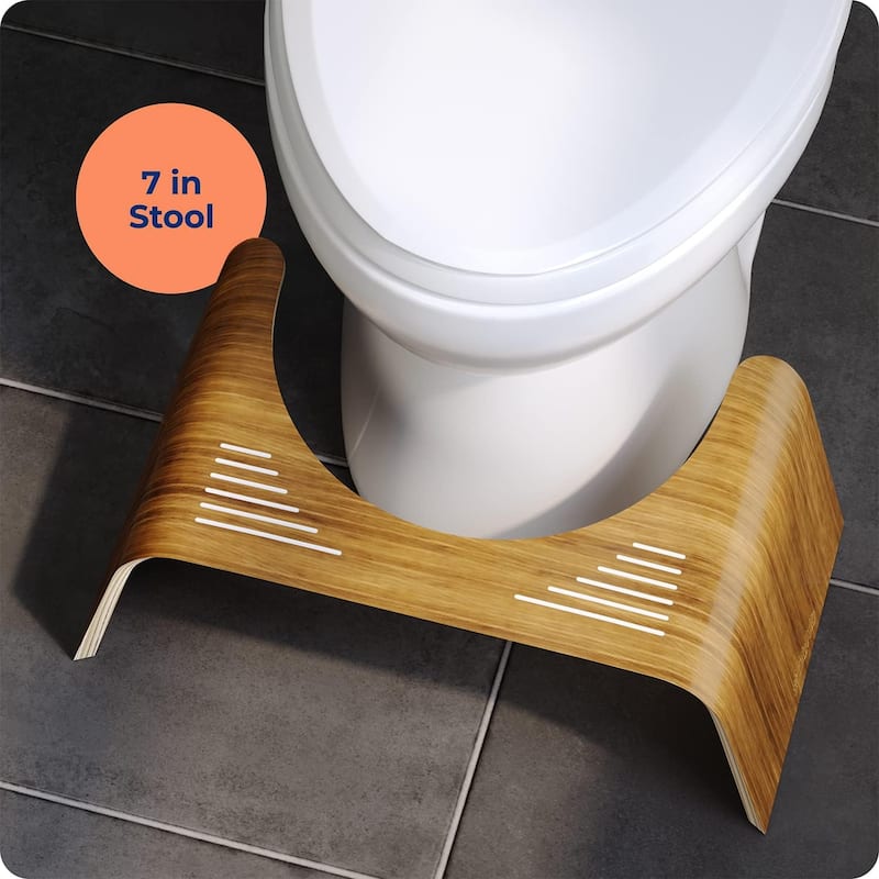 Squatty Potty Slim Teak Toilet Stool, 7 Inch Height, Original Bathroom Wood Stool for Natural Positioning - Brown