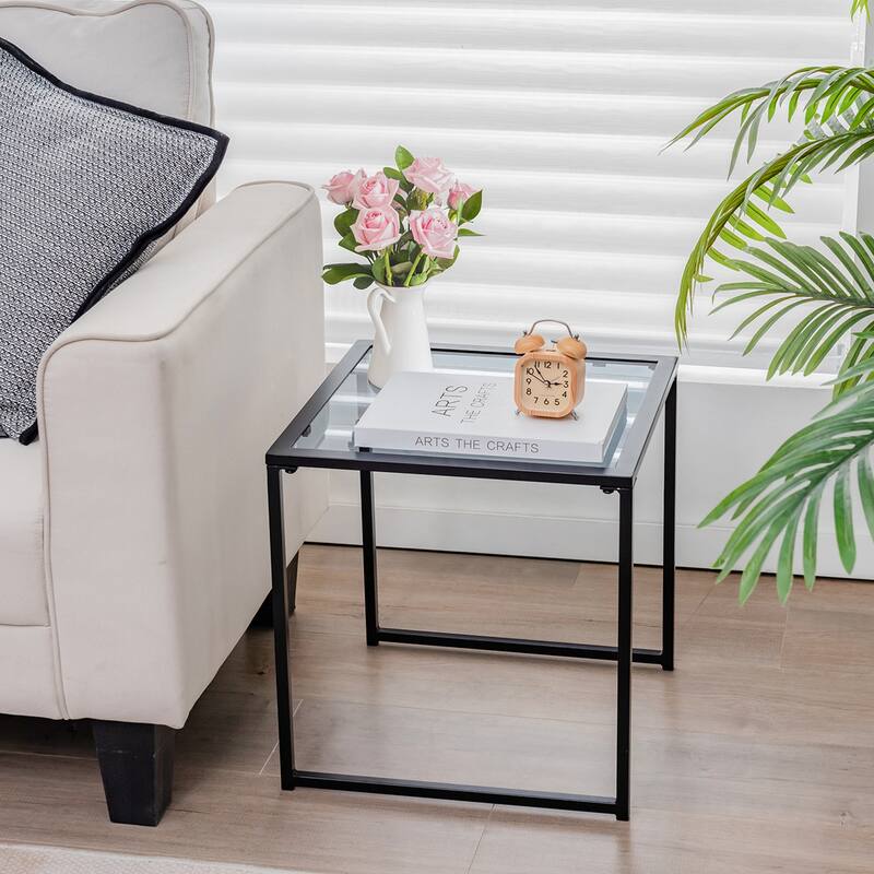 Costway Patio Side Table Outdoor 17'' Tempered Glass End Coffee Table - See Details