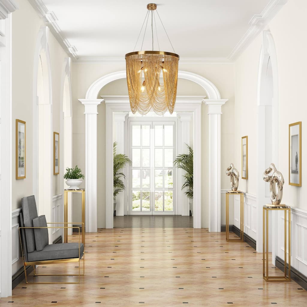 Modern Glam 7-Light Gold Fringe Chandelier for Dining Room Bedroom - Dia. 23.6" x H 25"