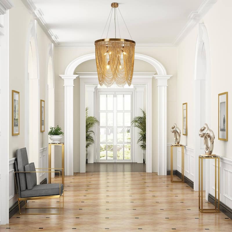 Modern Glam 7-Light Gold Fringe Chandelier for Dining Room Bedroom - Dia. 23.6" x H 25"