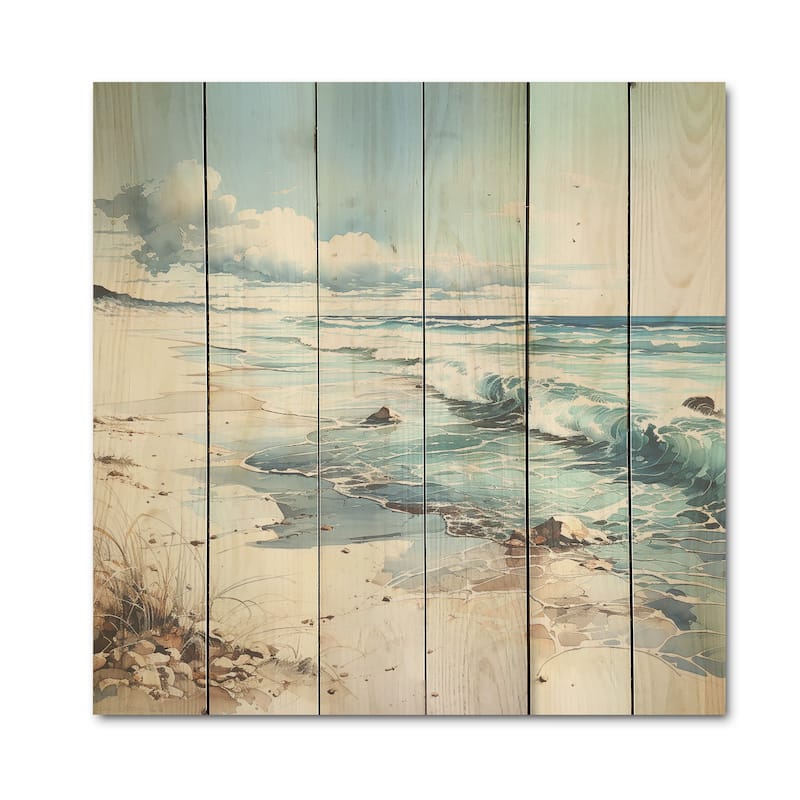 Designart "Ocean Charm In Winter I" Ocean Wood Wall Decor Nautical & Coastal Turquoise Wood Panel On Natural Pine Wood
