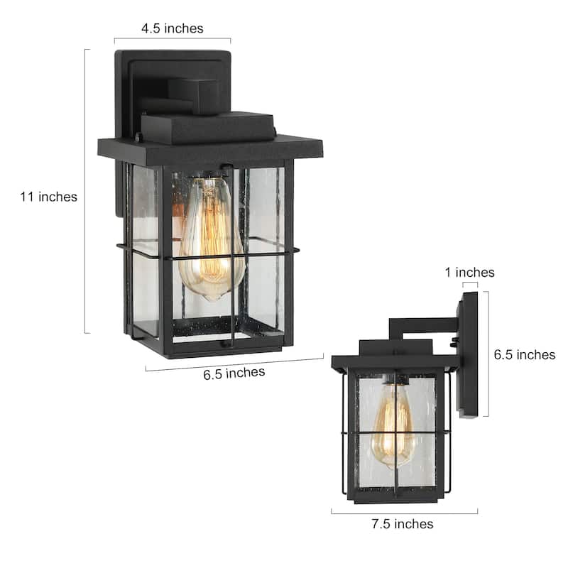 Bern Mid-Century Modern Black Seeded Glass Traditional Lantern Outdoor Wall Sconce (Set of 2) - L 6"x W 7.5"x H 11"
